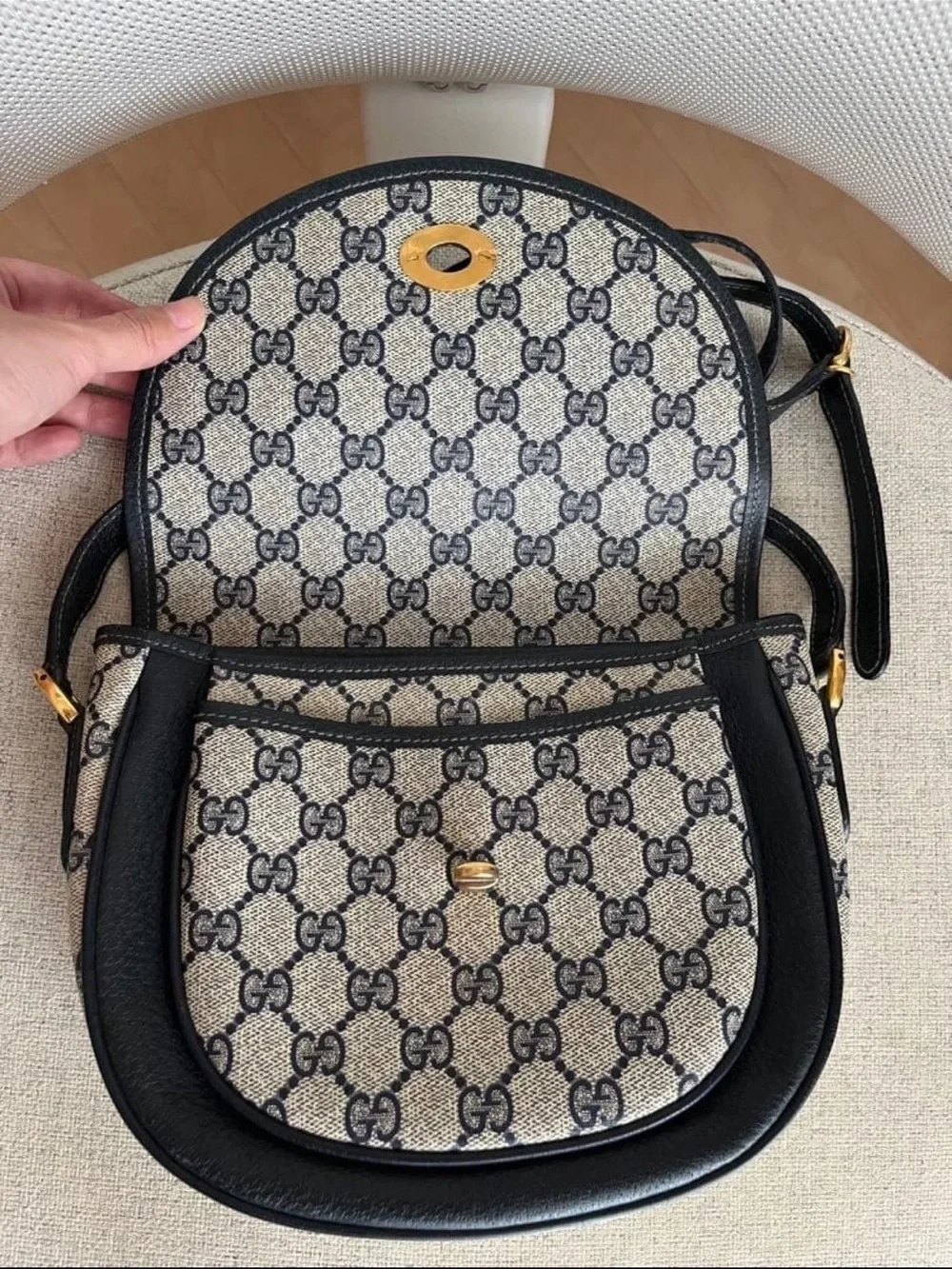 Gucci GG Monogram Crossbody Bag - Navy/White with Gold Hardware